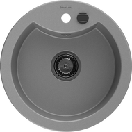 Mexen Diego granite sink 1-bowl 488 x 480 mm, gray, black siphon - 6512481000-71-B