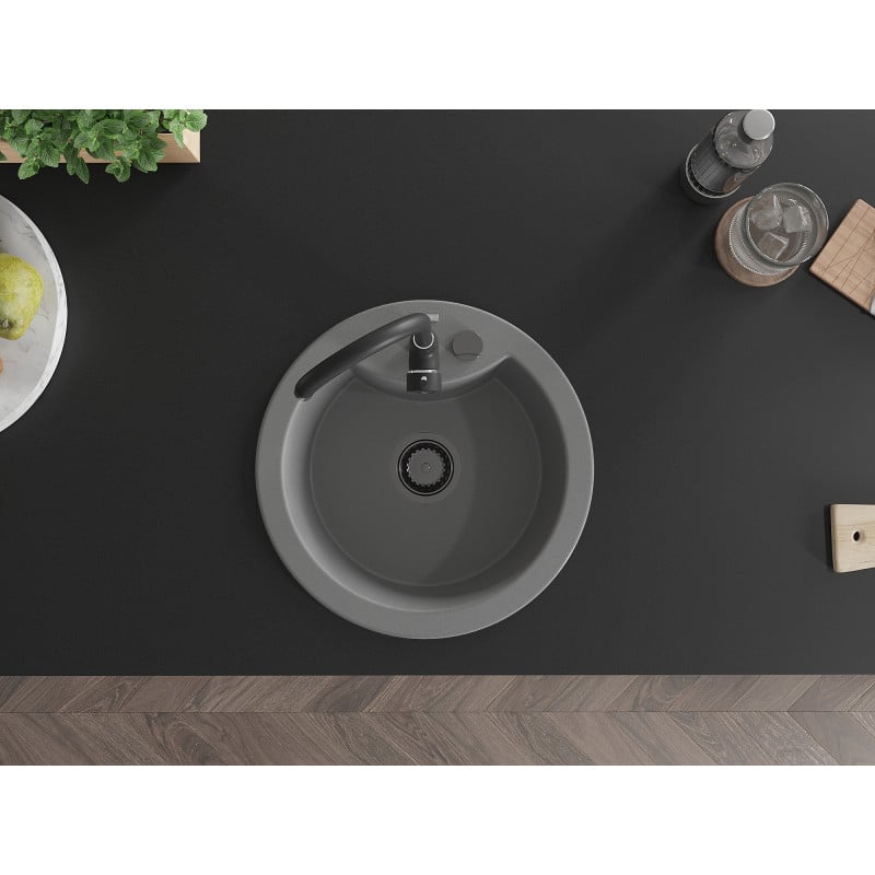 Mexen Diego évier en granit 1 bac 488 x 480 mm, gris, siphon noir - 6512481000-71-B