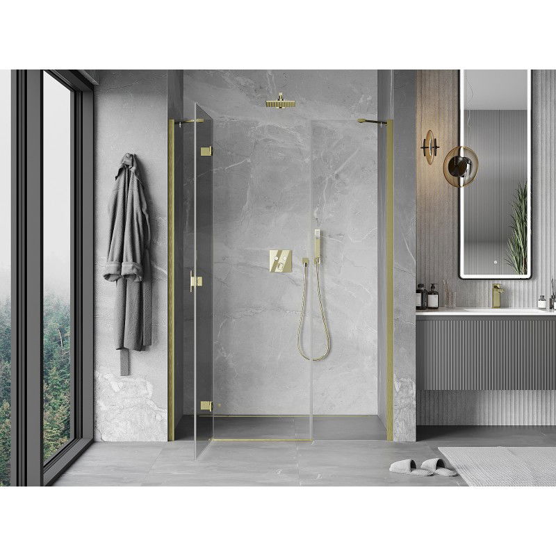 Mexen Mist-H porta doccia battente sinistra 150 cm, trasparente, oro spazzolato - 8A5-150-001-55-00-L