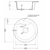Mexen Diego zlewozmywak granitowy 1-komorowy 488 x 480 mm, czarny/srebrny metalik, syfon czarny - 6512481000-73-B