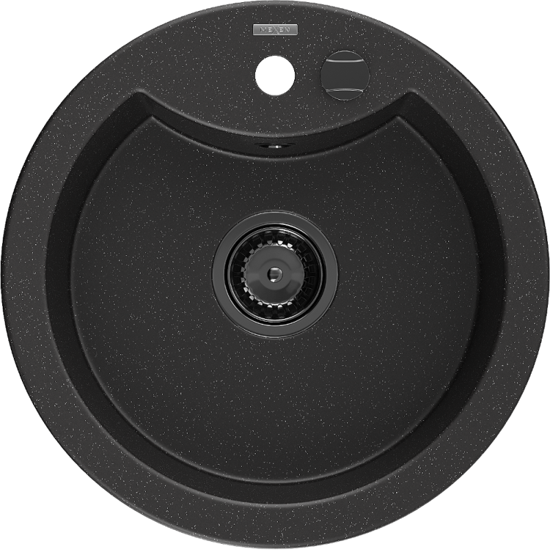 Mexen Diego fregadero de granito de 1 cubeta 488 x 480 mm, negro/plateado metálico, sifón negro - 6512481000-73-B