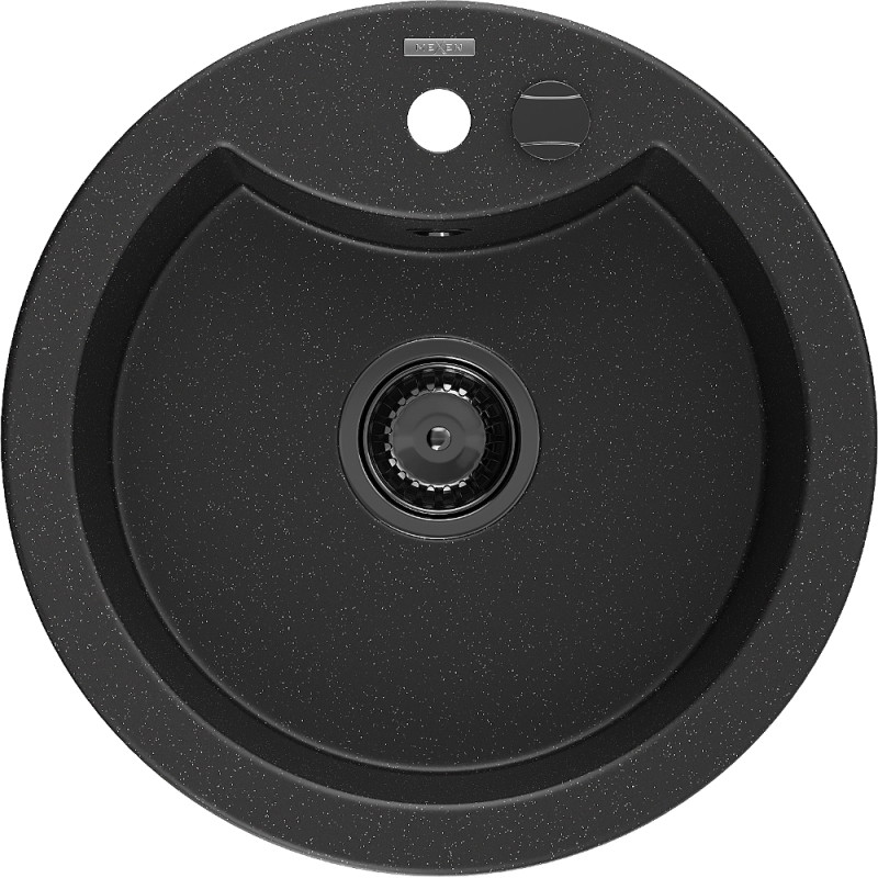 Mexen Diego fregadero de granito de 1 seno 488 x 480 mm, negro/plateado metálico, sifón negro - 6512481000-73-B