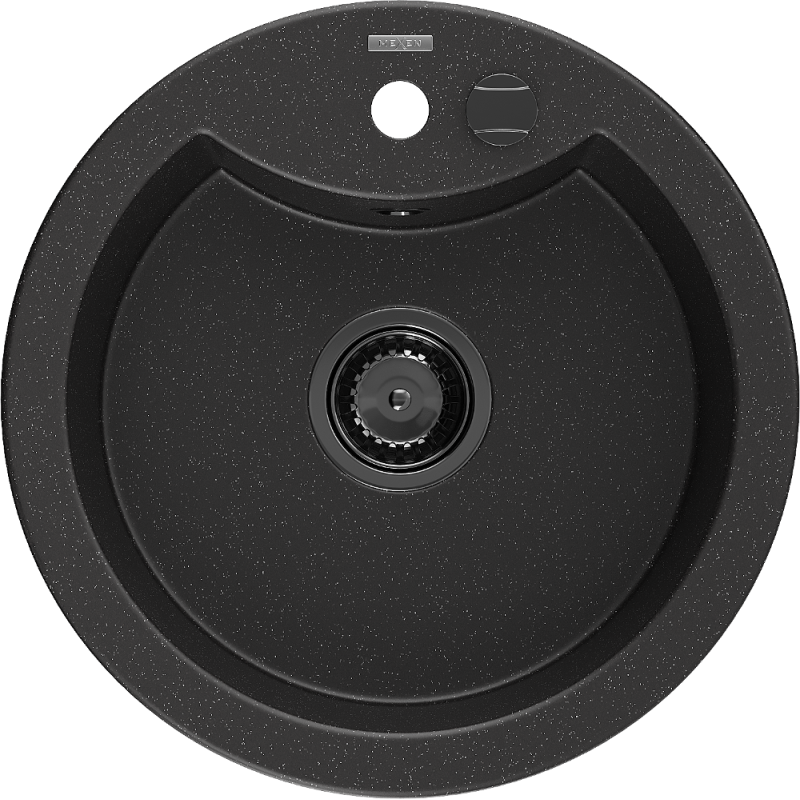 Mexen Diego Granitspullt kuerz 1-Kummer 488 x 480 mm, schwaarz/sëlwermetallesch, sifon schwaarz - 6512481000-73-B