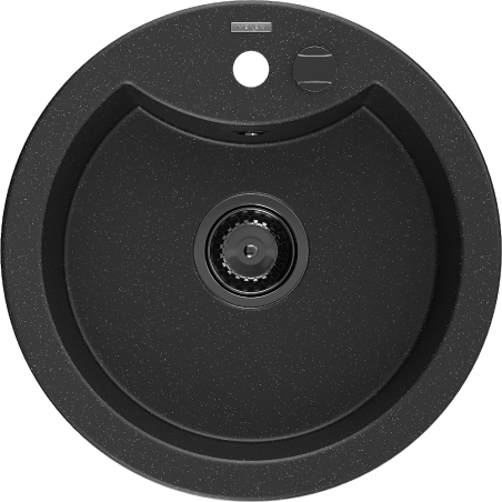 Mexen Diego fregadero de granito de 1 cubeta 488 x 480 mm, negro/plateado metálico, sifón negro - 6512481000-73-B