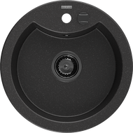 Mexen Diego fregadero de granito de 1 cubeta 488 x 480 mm, negro/plateado metálico, sifón negro - 6512481000-73-B