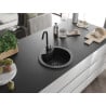 Mexen Diego Granitspüle 1-beckig 488 x 480 mm, schwarz/silber Metallic, schwarzer Siphon - 6512481000-73-B