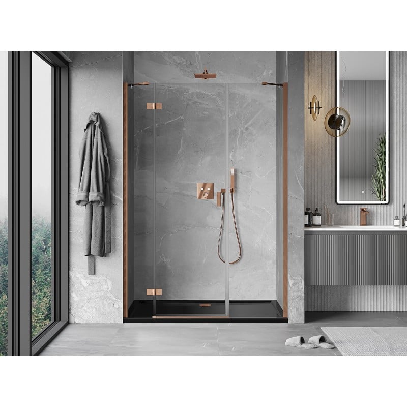 Mexen Mist-H drzwi prysznicowe uchylne lewe 155 cm, transparent, miedź szczotkowana - 8A5-155-001-65-00-L