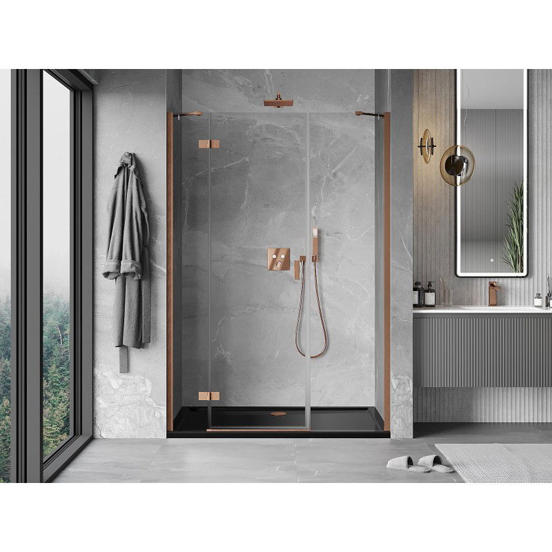 Mexen Mist-H porte de douche pivotante gauche 155 cm, transparent, cuivre brossé - 8A5-155-001-65-00-L