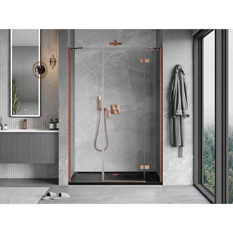 Mexen Mist-H porte de douche pivotante droite 125 cm, transparent, cuivre brossé - 8A5-125-001-65-00-P