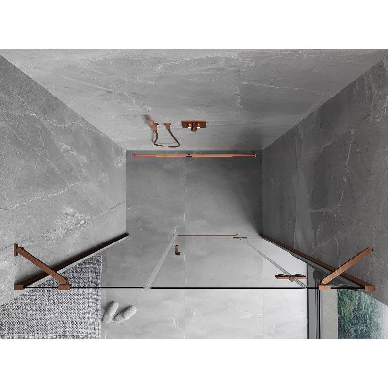 Mexen Mist-H klapdouchedeur rechts 155 cm, transparant, geborsteld koper - 8A5-155-001-65-00-P