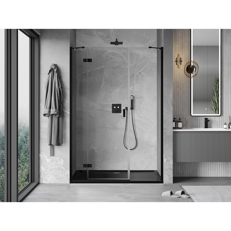 Mexen Mist-H drzwi prysznicowe uchylne lewe 135 cm, transparent, czarne - 8A5-135-001-70-00-L