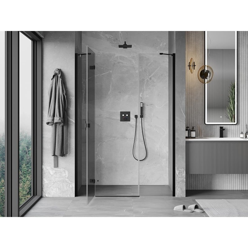 Mexen Mist-H left hinged shower door 145 cm, transparent, black - 8A5-145-001-70-00-L