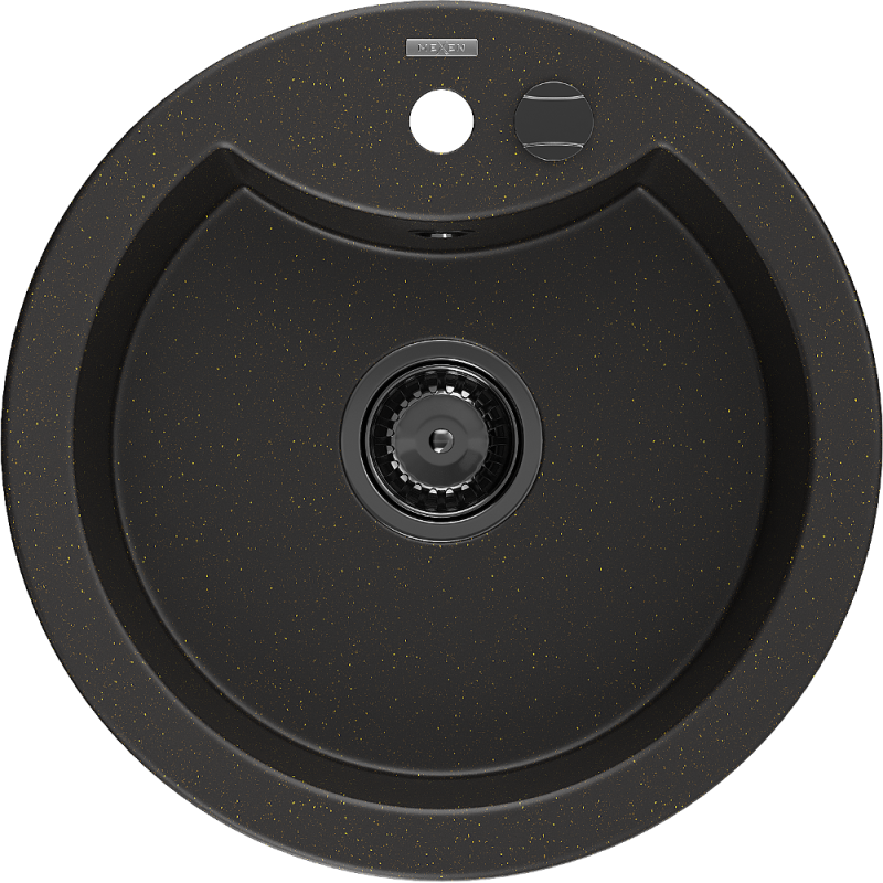 Mexen Diego fregadero de granito de 1 cubeta 488 x 480 mm, negro/oro metálico, sifón negro - 6512481000-75-B