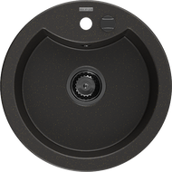 Mexen Diego fregadero de granito de 1 cubeta 488 x 480 mm, negro/oro metálico, sifón negro - 6512481000-75-B