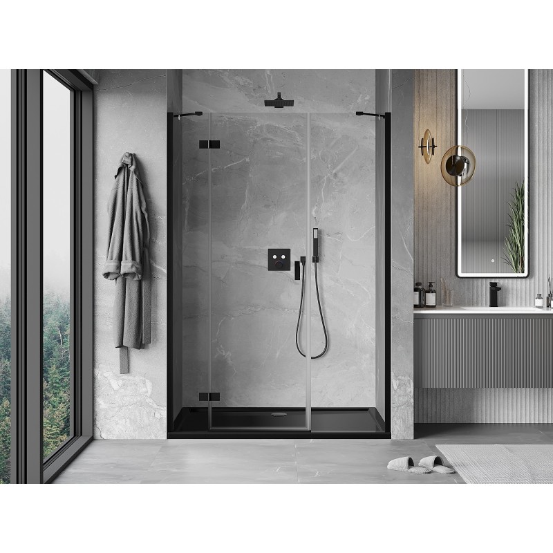 Mexen Mist-H drzwi prysznicowe uchylne lewe 160 cm, transparent, czarne - 8A5-160-001-70-00-L