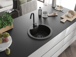Mexen Diego évier en granit à 1 bac 488 x 480 mm, noir/métallisé doré, siphon noir - 6512481000-75-B
