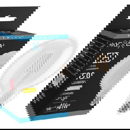 Mexen Vintis Λάμπα filament LED E27, G125, 6W, Θερμή - 2700K, 720 lm, διαφανής - L158-E27-0627-00