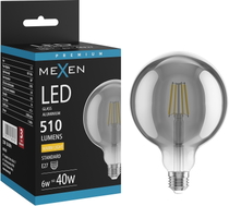 Mexen Vintis LED-filamentlamp E27, G125, 6W, Soe - 2700K, 510 lm, suitsutatud - L158-E27-0627-70