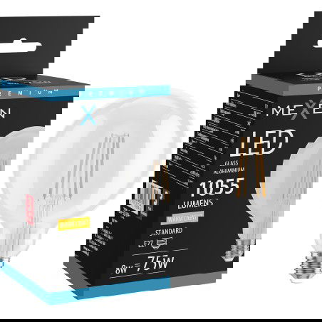 Mexen Vintis LED kvēldiega spuldze E27, G125, 8W, Silta - 2700K, 1055 lm, caurspīdīga - L158-E27-0827-00