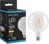 Mexen Vintis LED-filamentlamp E27, G125, 8W, Soe - 2700K, 1055 lm, läbipaistev - L158-E27-0827-00