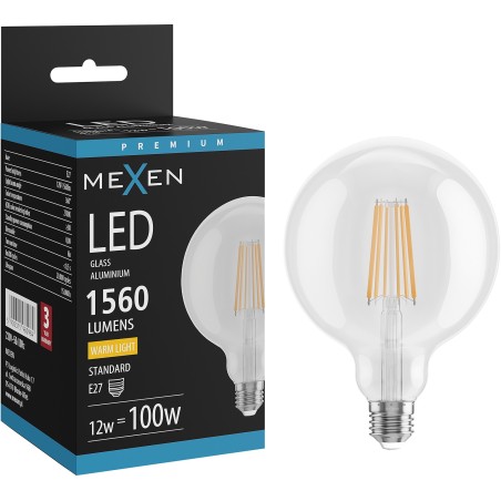 Mexen Vintis Bombilla de filamento LED E27, G125, 12W, Cálida - 2700K, 1560 lm, transparente - L158-E27-1227-00