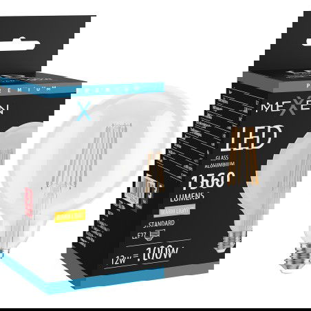 Mexen Vintis LED E27 kvēldiegs spuldze, G125, 12W, Silta gaisma - 2700K, 1560 lm, caurspīdīga - L158-E27-1227-00