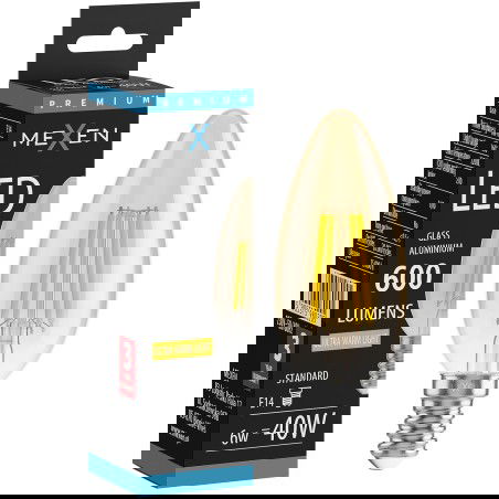 Mexen Vintis Λάμπα νήματος LED E14, C35, 6W, Θερμή - 2200K, 600 lm, κεχριμπάρι - L154-E14-0622-50