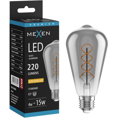 Mexen Vintis LED-glödlampa spiral filament E27, ST64, 4W, Varm - 2200K, 220 lm, rök - L162-E27-0422-70