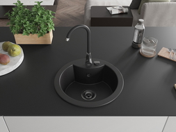 Mexen Diego évier en granit 1 bac 488 x 480 mm, noir, siphon noir - 6512481000-77-B
