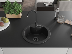 Mexen Diego Granitenn Spullsteen 1-Kummer 488 x 480 mm, schwaarz, Siphon schwaarz - 6512481000-77-B