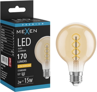 Mexen Vintis LED žarulja filament spirala E27, G80, 2W, Topla - 2200K, 170 lm, amber - L165-E27-0222-50