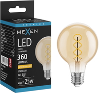 Mexen Vintis LED-hõõglambi spiraal E27, G80, 4W, soe valgus - 2200K, 360 lm, merevaik - L165-E27-0422-50