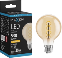 Mexen Vintis LED hõõgniidiga spiraalpirn E27, G80, 6W, Soe - 2200K, 530 lm, merevaigukollane - L165-E27-0622-50