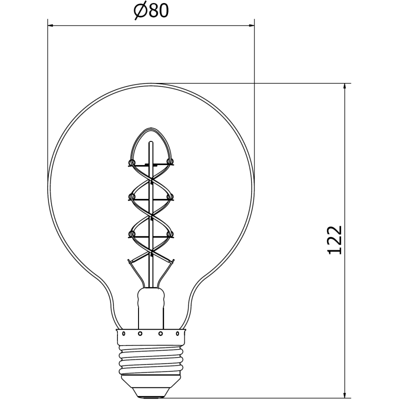 Mexen Vintis Λάμπα νήματος σπείρας LED E27, G80, 8W, Θερμό - 2200K, 450 lm, καπνιστό