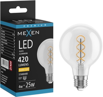 Mexen Vintis LED-filamentpirn spiraal E27, G80, 4W, Soe - 2700K, 420 lm, läbipaistev - L165-E27-0427-00