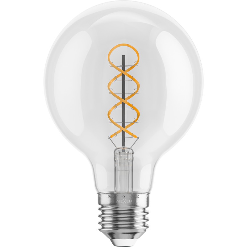 Mexen Vintis Bombilla filamento espiral LED E27, G80, 6W, Cálida - 2700K, 630 lm, transparente - L165-E27-0627-00