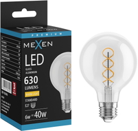 Mexen Vintis LED-filamentspiraallamp E27, G80, 6W, Soe - 2700K, 630 lm, läbipaistev - L165-E27-0627-00