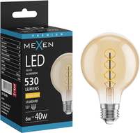 Mexen Vintis Filamentu spirālo LED spuldze E27, G80, 6W, Silta - 2700K, 530 lm, dzintars - L165-E27-0627-50