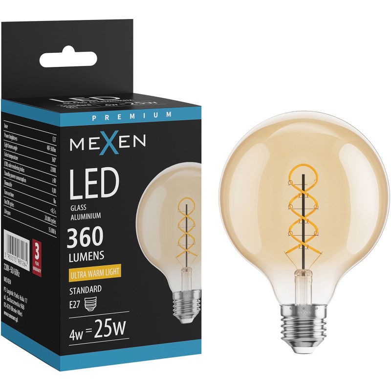Mexen Vintis LED-Filament-Glühbirne Spirale E27, G95, 4W, Warm - 2200K, 360 lm, amber - L167-E27-0422-50