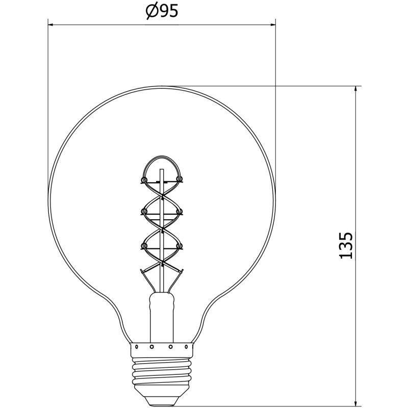 Mexen Vintis LED-filamentspirallampa E27, G95, 4W, Varm - 2200K, 220 lm, rökfärgad - L167-E27-0422-70