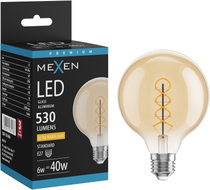 Mexen Vintis LED-spiraalfilamentlamp E27, G95, 6W, soe - 2200K, 530 lm, merevaik - L167-E27-0622-50