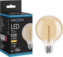 Mexen Vintis LED-spiraalhõõglamp E27, G95, 6W, Soe - 2700K, 530 lm, merevaik - L167-E27-0627-50