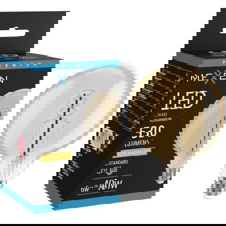 Mexen Vintis LED kvēldiega spuldze spiralē E27, G125, 6W, Silta - 2200K, 530 lm, dzintars - L168-E27-0622-50