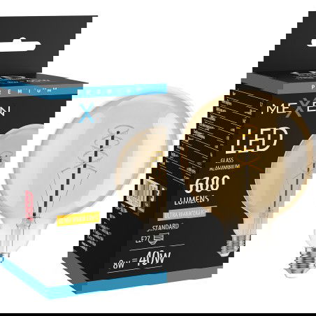 Mexen Vintis Vītņu filamenta LED spuldze E27, G125, 8W, Silts - 2200K, 600 lm, dzintars - L168-E27-0822-50