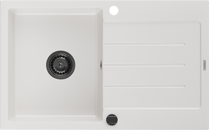 Mexen Bruno fregadero de granito de 1 cubeta con escurridor 795 x 495 mm, blanco, sifón negro - 6513791010-20-B