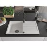 Mexen Bruno évier en granit 1 bac avec égouttoir 795 x 495 mm, blanc, siphon noir - 6513791010-20-B