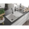 Mexen Bruno évier en granit 1 bac avec égouttoir 795 x 495 mm, blanc, siphon noir - 6513791010-20-B