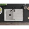 Mexen Bruno évier en granit 1 bac avec égouttoir 795 x 495 mm, blanc, siphon noir - 6513791010-20-B