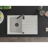 Mexen Bruno granitstenen spoelbak 1-vaks met afdruiprek 795 x 495 mm, wit, zwarte sifon - 6513791010-20-B
