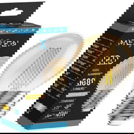 Mexen Vintis LED kvēlspuldze E27, G45, 6W, Silta - 2200K, 600 lm, dzintara - L156-E27-0622-50